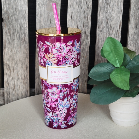 Lilly Pulitzer Other - Lilly Pulitzer Amarena Cherry Floral Tumbler with Straw